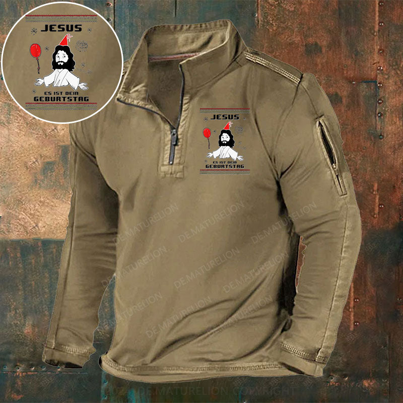 Jesus Es Ist dein Geburtstag Stehkragen Reißverschluss Polo Shirt