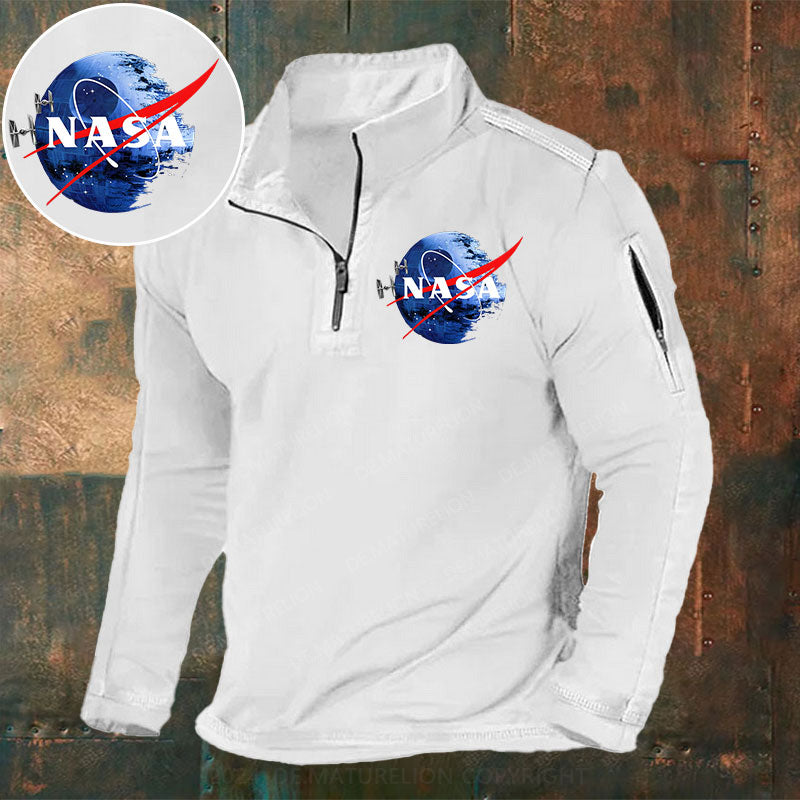 Todesstern NASA inspiriert Stehkragen Reißverschluss Polo Shirt