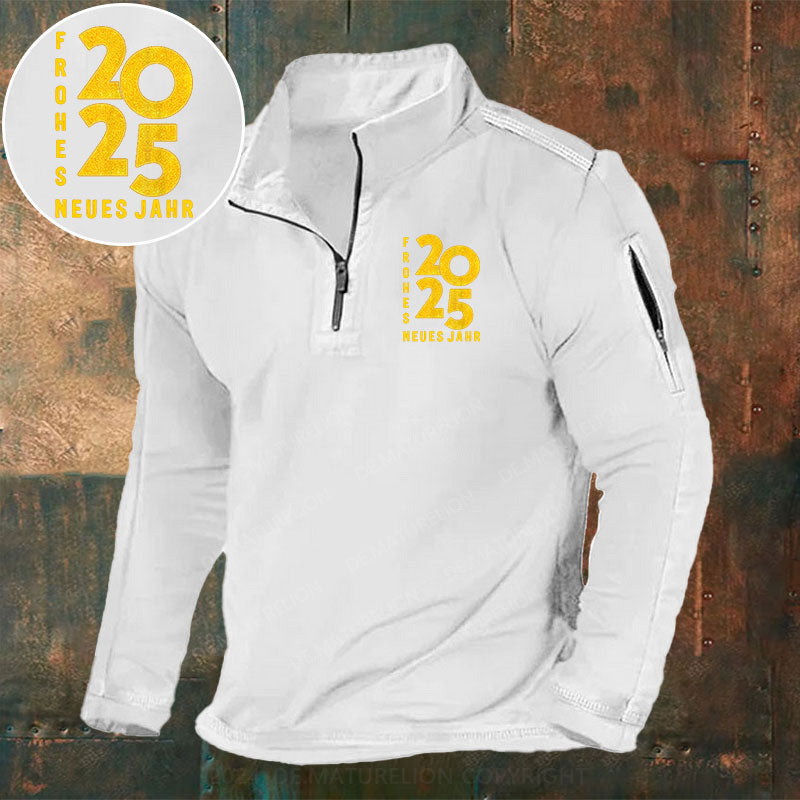Frohes Neues Jahr 2025 Stehkragen Reißverschluss Polo Shirt