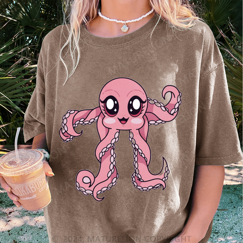 Maturelion Oktopus Damen Gewaschene Vintage T-Shirt