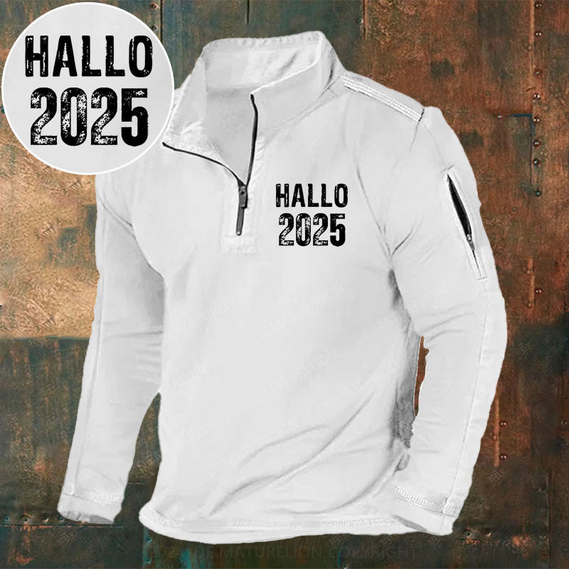 Hallo 2025 Stehkragen Reißverschluss Polo Shirt