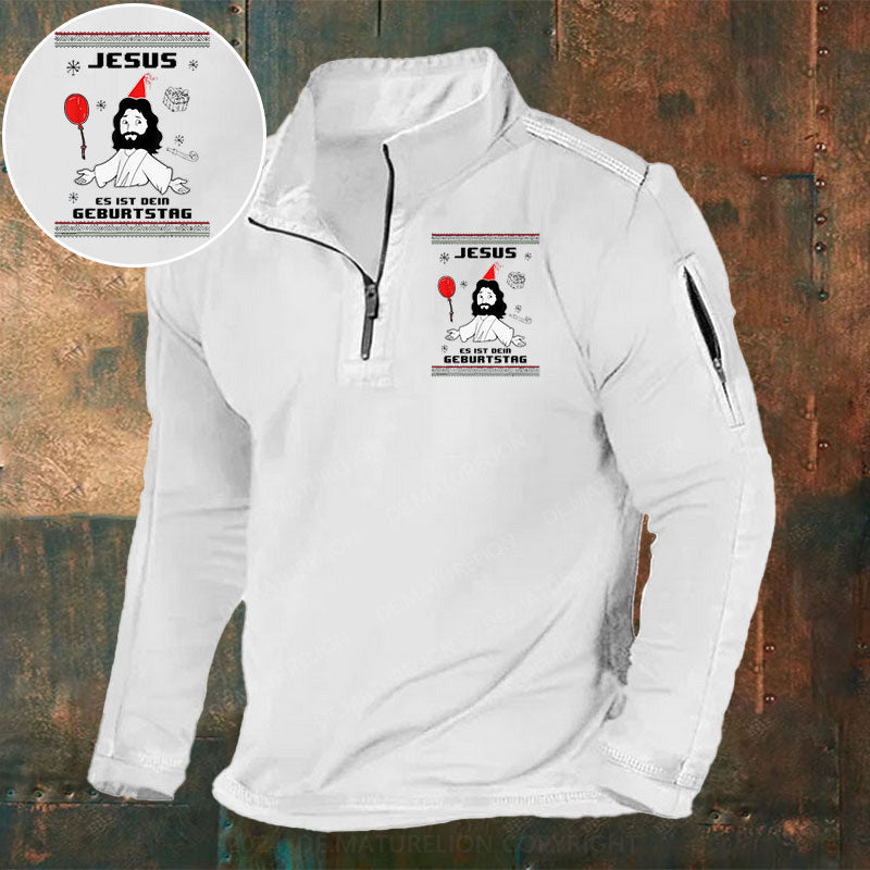 Jesus Es Ist dein Geburtstag Stehkragen Reißverschluss Polo Shirt