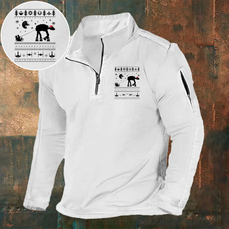 Schneeläufer Weihnachten Stehkragen Reißverschluss Polo Shirt