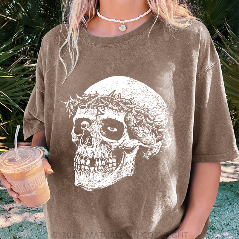 Maturelion Christus Skeleton Damen Gewaschene Vintage T-Shirt