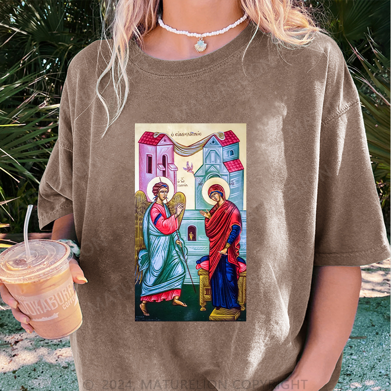 Maturelion Christus Damen Gewaschene Vintage T-Shirt