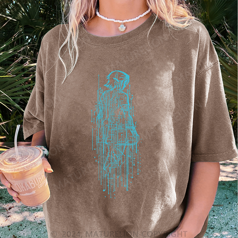 Maturelion Geek Damen Gewaschene Vintage T-Shirt