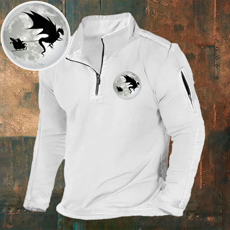Weihnachten Weihnachtsmann Mond Schatten Stehkragen Reißverschluss Polo Shirt