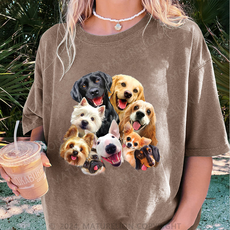 Maturelion Süße Hunde Damen Gewaschene Vintage T-Shirt