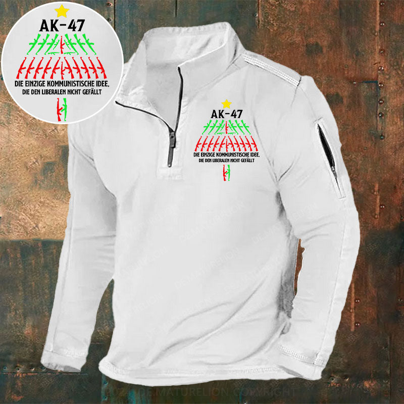 AK-47 Die einzige kommunistische Idee, die den Liberalen nicht gefällt Stehkragen Reißverschluss Polo Shirt