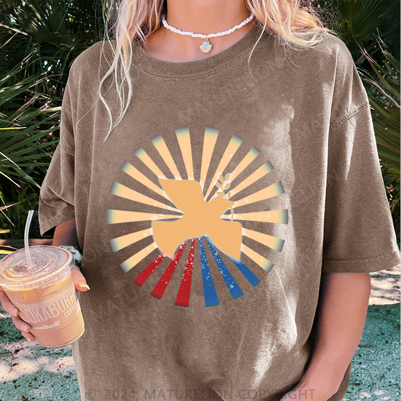 Maturelion Friedenstaube Damen Gewaschene Vintage T-Shirt
