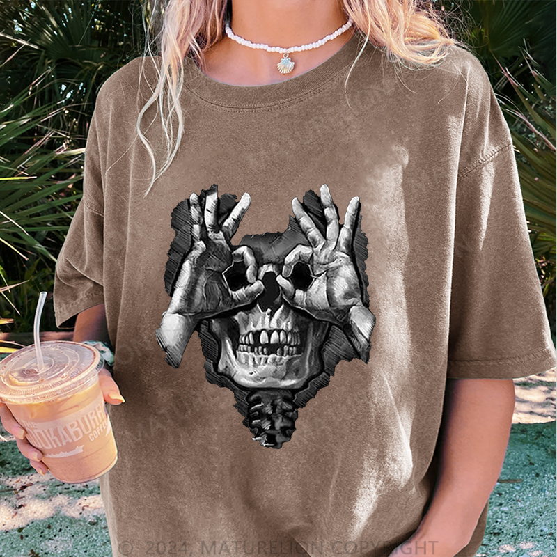 Maturelion Skelett Damen Gewaschene Vintage T-Shirt