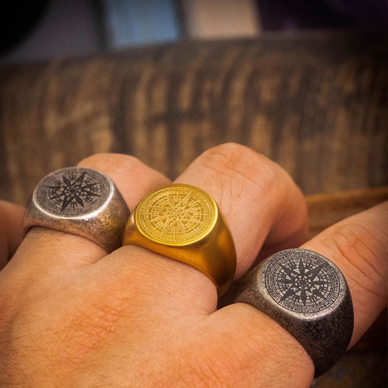 Kompass Edelstahlring Titanstahl Ring