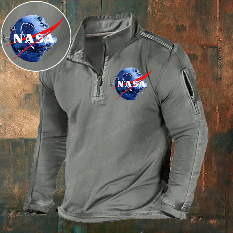 Todesstern NASA inspiriert Stehkragen Reißverschluss Polo Shirt