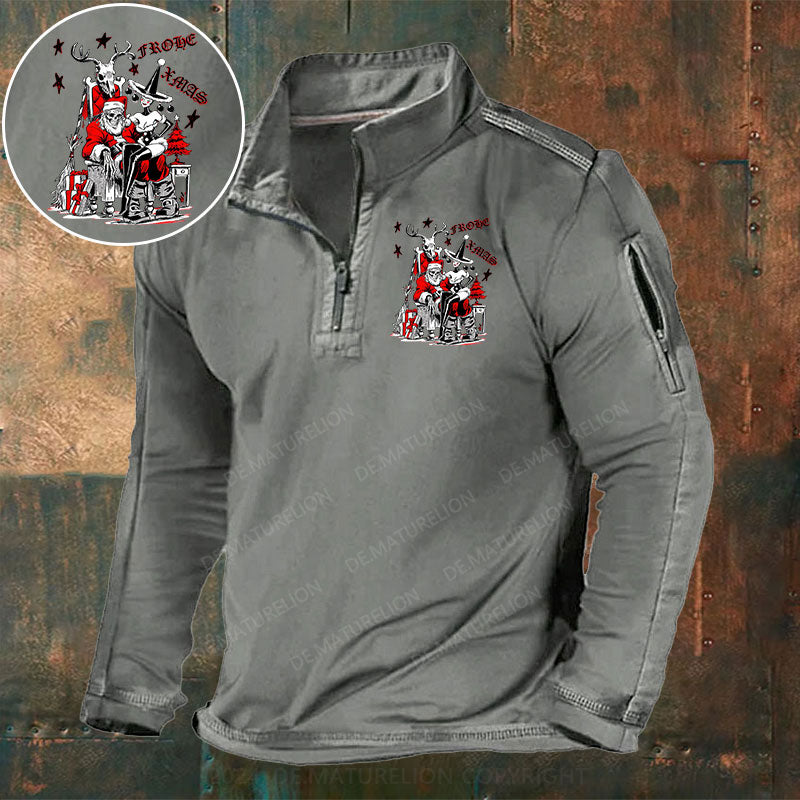 Frohe Xmas Weihnachten Stehkragen Reißverschluss Polo Shirt