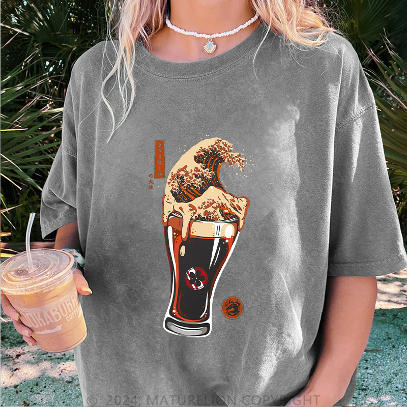 Maturelion Japanisches Bier Damen Gewaschene Vintage T-Shirt