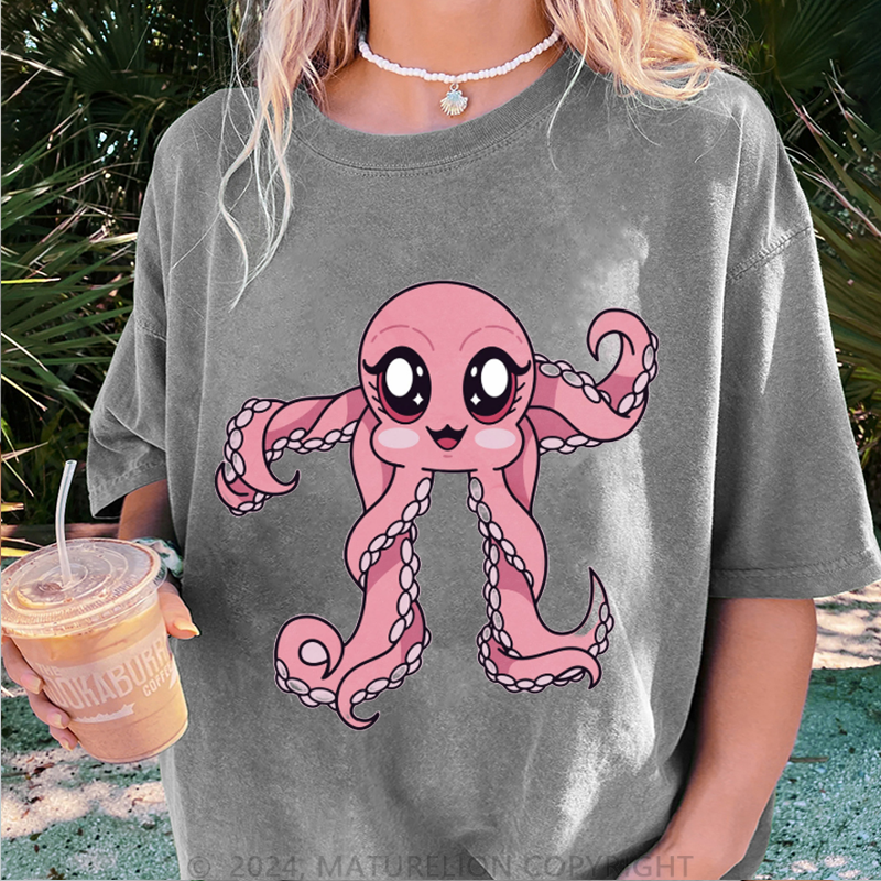 Maturelion Oktopus Damen Gewaschene Vintage T-Shirt