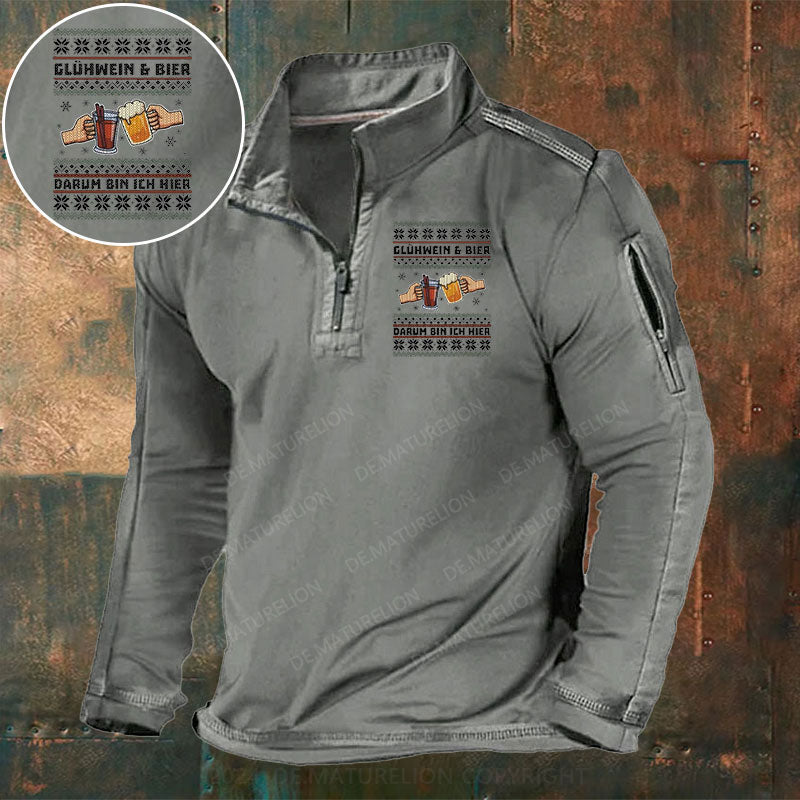 Glühwein Und Bier Darum Bin Ich Hier Stehkragen Reißverschluss Polo Shirt