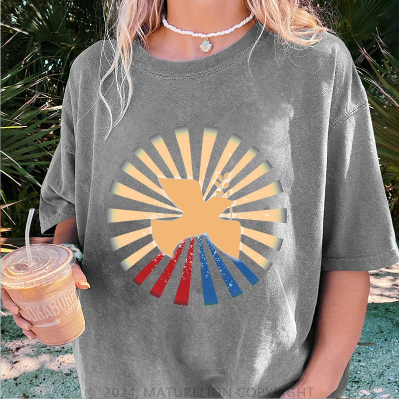 Maturelion Friedenstaube Damen Gewaschene Vintage T-Shirt