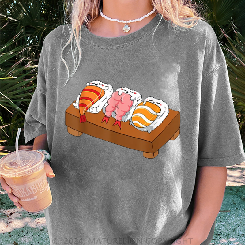 Maturelion Sushi Damen Gewaschene Vintage T-Shirt