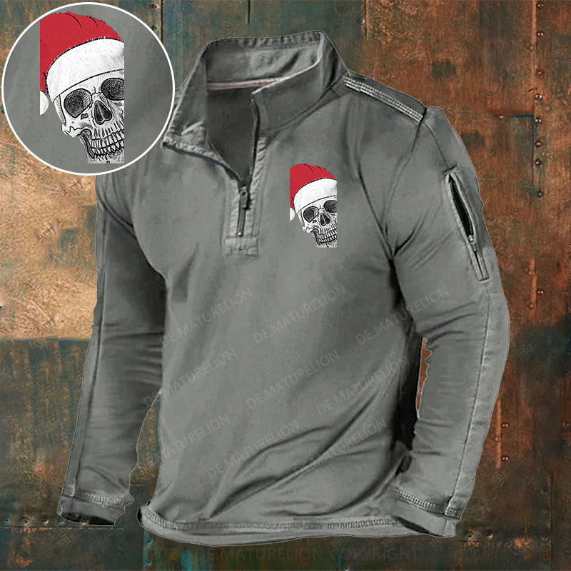 Skeleton Weihnachten Stehkragen Reißverschluss Polo Shirt
