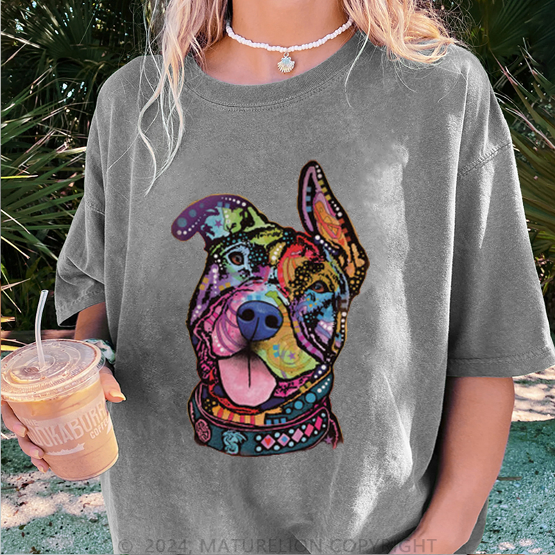 Maturelion Farbiger Hund Damen Gewaschene Vintage T-Shirt