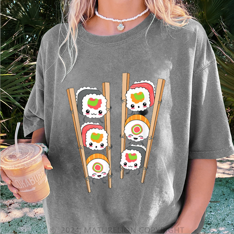 Maturelion Schöne Sushi Damen Gewaschene Vintage T-Shirt