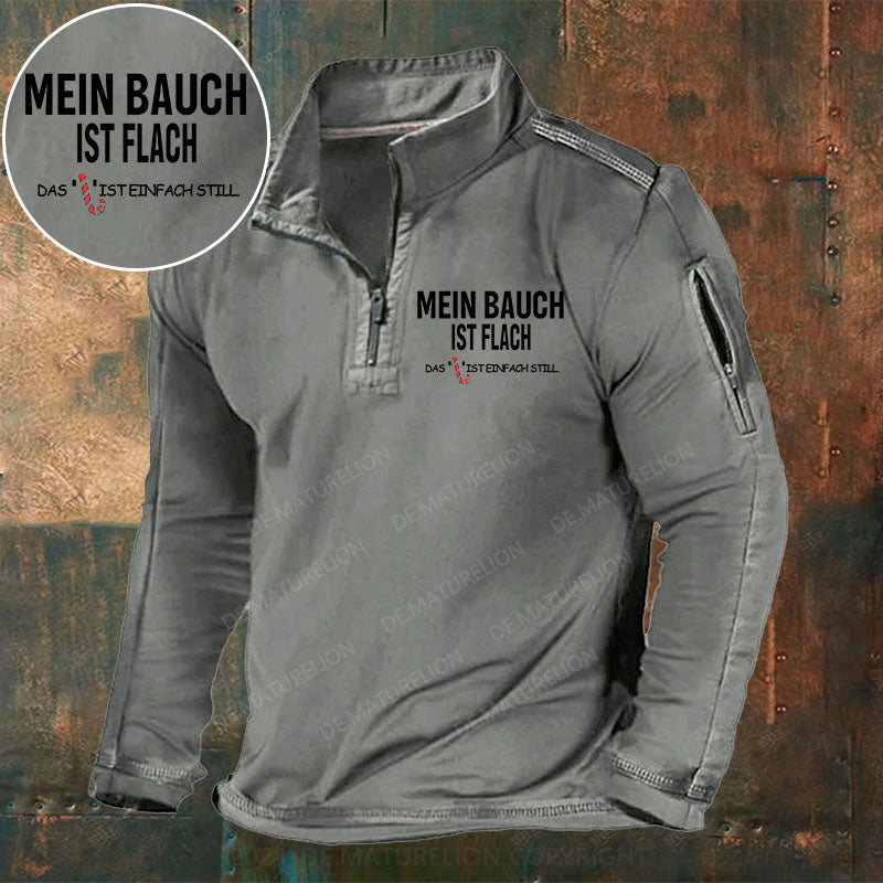 Mein Bauch ist flach. Das L ist einfach still Stehkragen Reißverschluss Polo Shirt