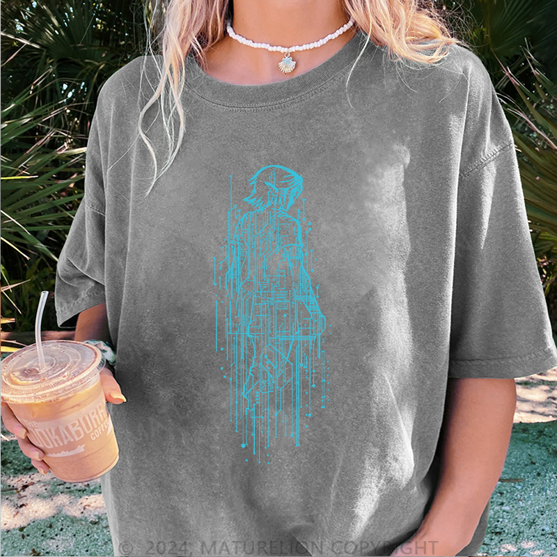 Maturelion Geek Damen Gewaschene Vintage T-Shirt