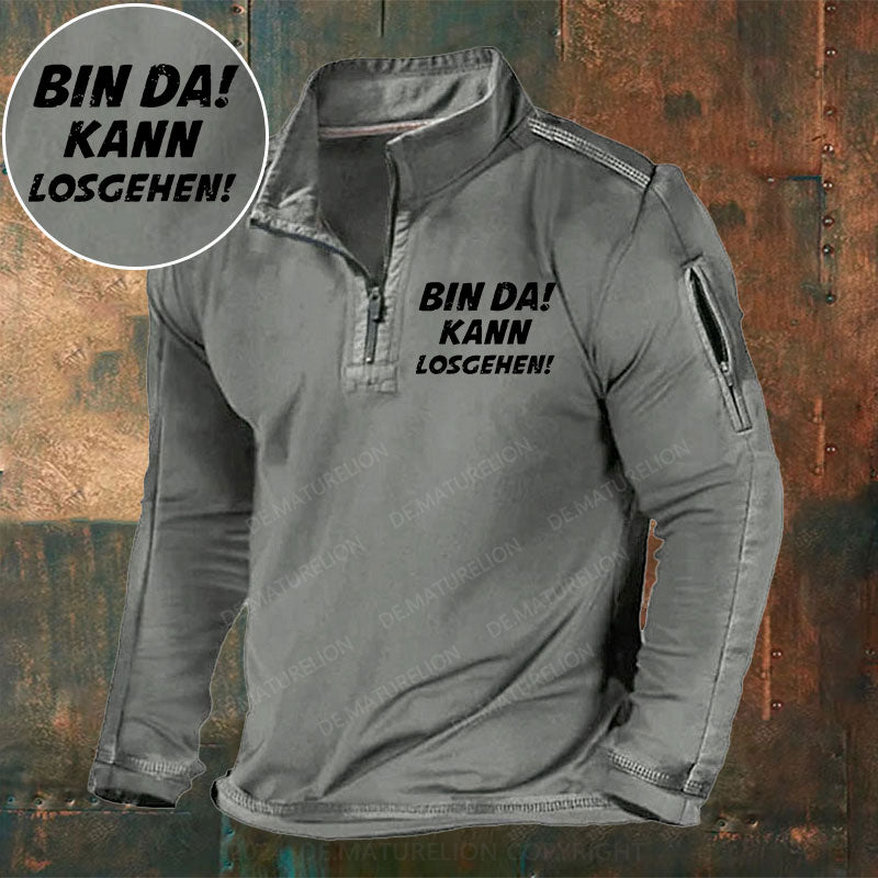 Bin Da Kann Losgehen Stehkragen Reißverschluss Polo Shirt