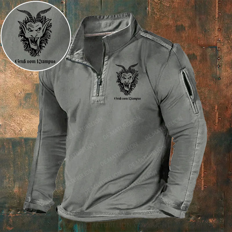 Gruß Vom Krampus Stehkragen Reißverschluss Polo Shirt