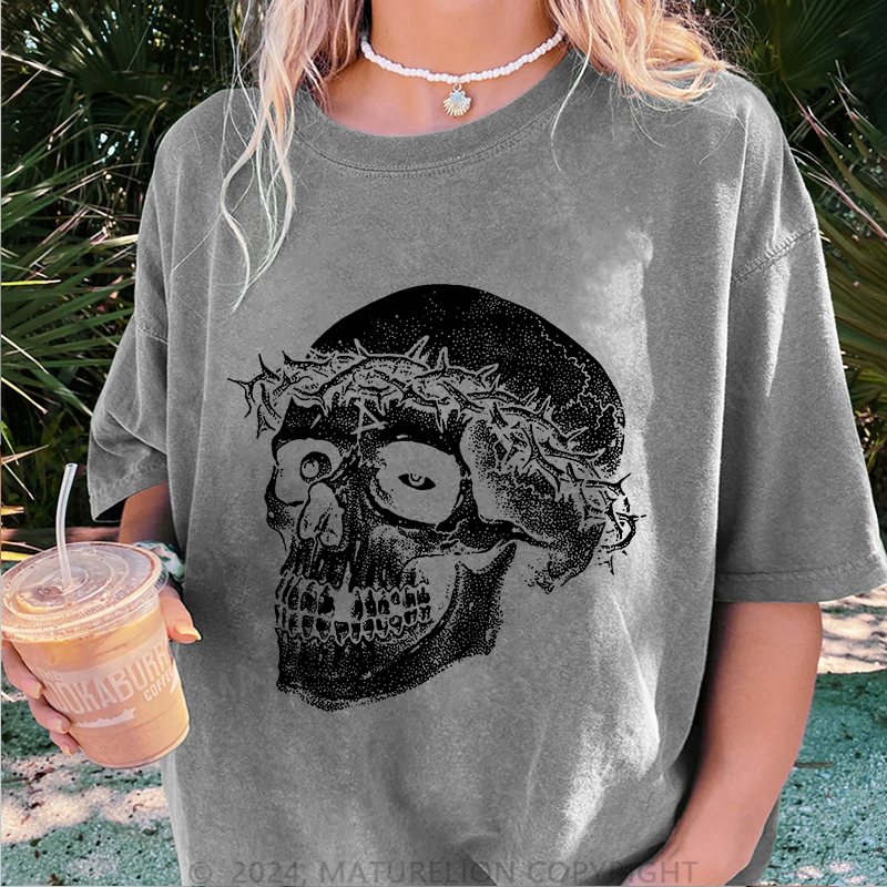 Maturelion Christus Skeleton Damen Gewaschene Vintage T-Shirt
