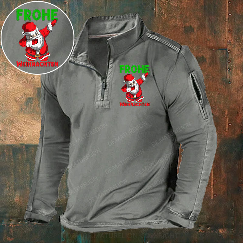 Frohe Weihnachten Stehkragen Reißverschluss Polo Shirt