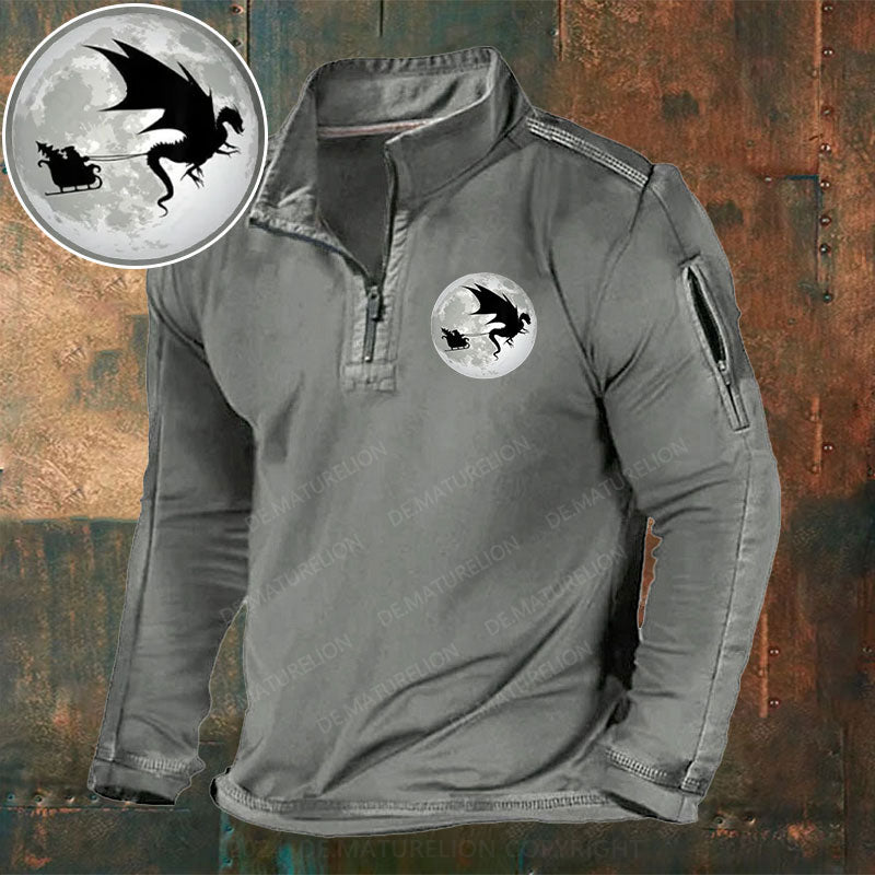 Weihnachten Weihnachtsmann Mond Schatten Stehkragen Reißverschluss Polo Shirt