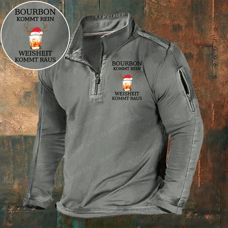 Bourbon Kommt Rein Weisheit Kommt Raus Stehkragen Reißverschluss Polo Shirt