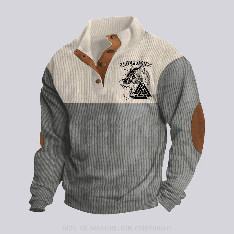Maturelion Wolf Odins Männer Stehkragen Knopf Polo Shirt