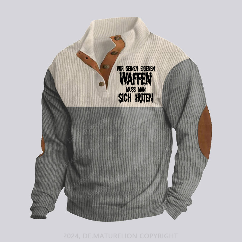 Maturelion Vor seinen eigenen Waffen muss man sich hüten Stehkragen Knopf Polo Shirt