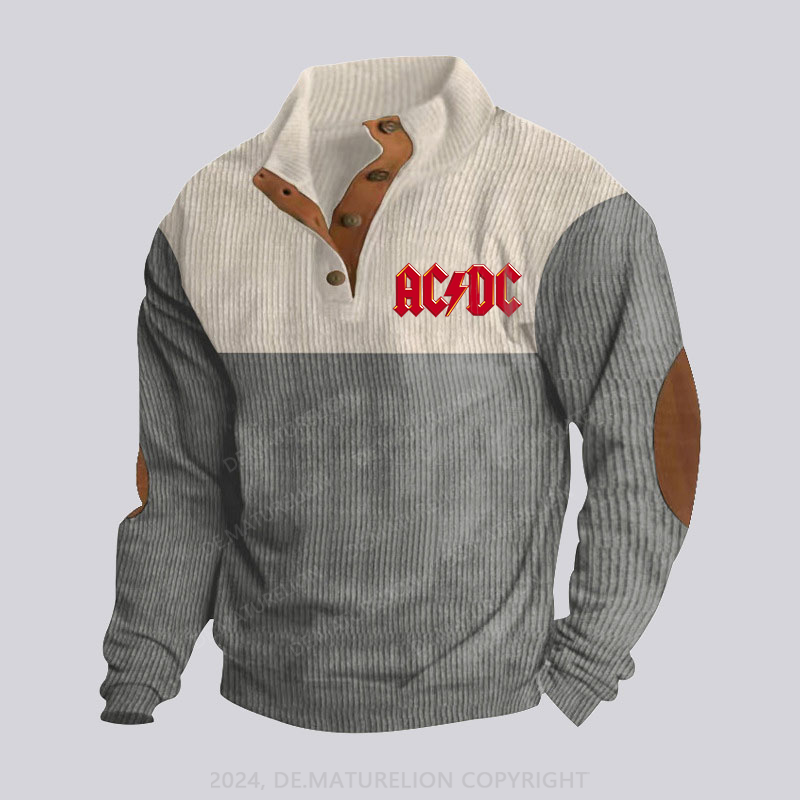 Maturelion ACDC Rock Band Stehkragen Knopf Polo Shirt