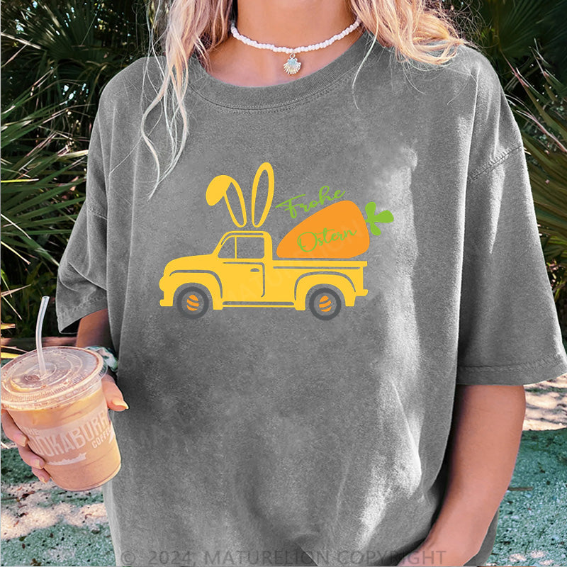 Maturelion Das Auto und Frohe Ostern Damen Gewaschene Vintage T-Shirt