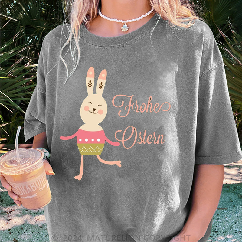 Maturelion Frohe Ostern Hase Tanzt Damen Gewaschene Vintage T-Shirt