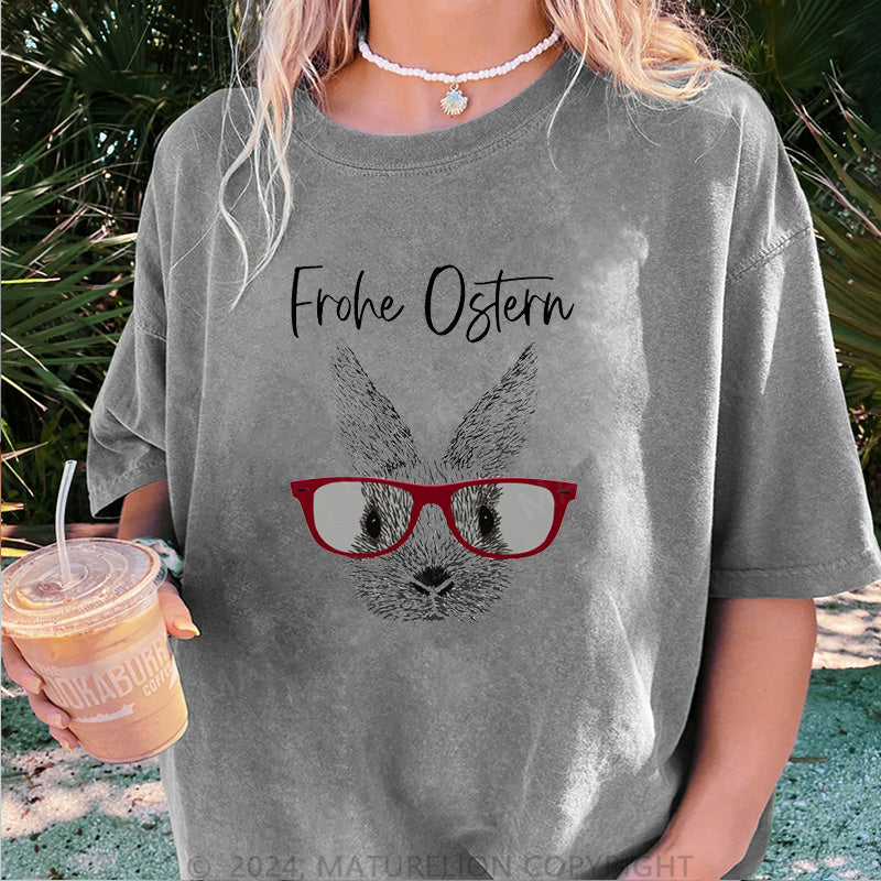 Maturelion Frohe Ostern und Osterhase Damen Gewaschene Vintage T-Shirt