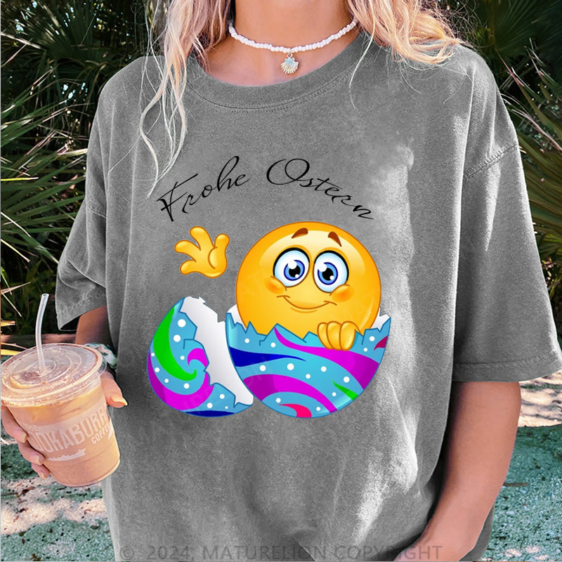 Maturelion Frohe Ostern Damen Gewaschene Vintage T-Shirt