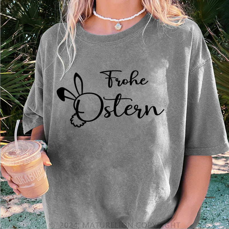 Maturelion Frohe Ostern Damen Gewaschene Vintage T-Shirt
