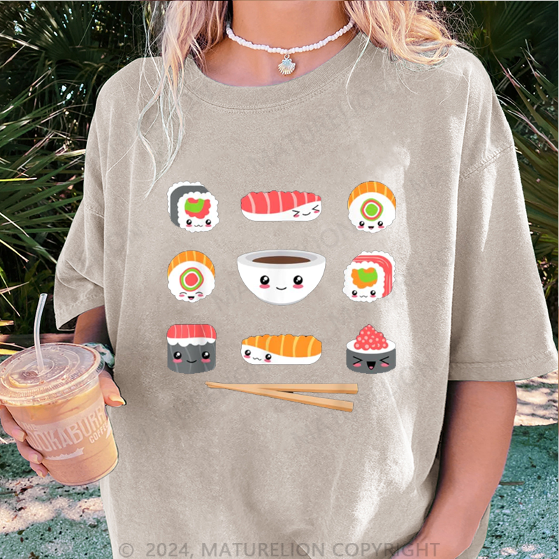 Maturelion Schöne Sushi Damen Gewaschene Vintage T-Shirt