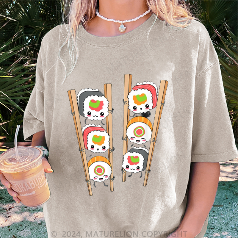 Maturelion Schöne Sushi Damen Gewaschene Vintage T-Shirt