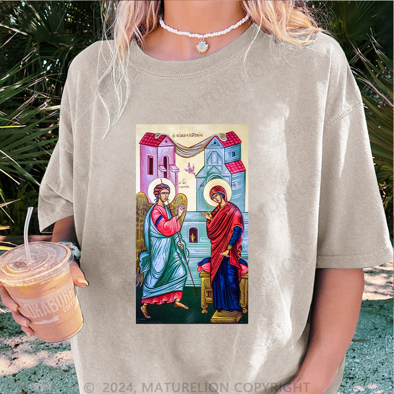 Maturelion Christus Damen Gewaschene Vintage T-Shirt