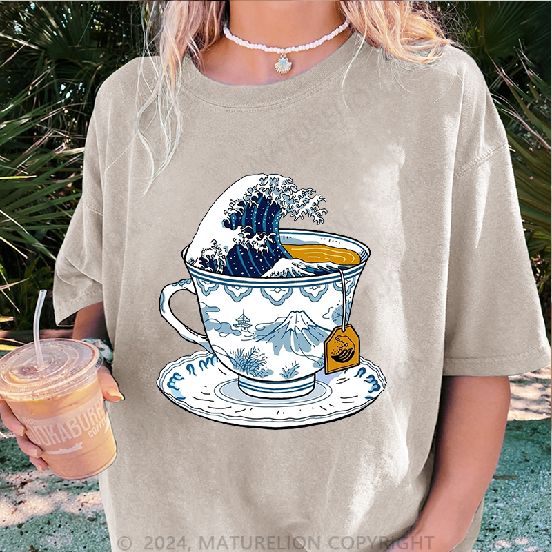 Maturelion Japanischer Tee Damen Gewaschene Vintage T-Shirt