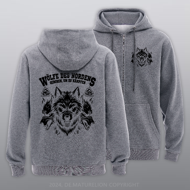 Maturelion Wölfe des Nordens Reißverschluss Hoodie
