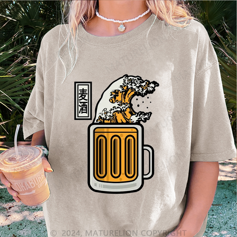 Maturelion Japanisches Bier Damen Gewaschene Vintage T-Shirt