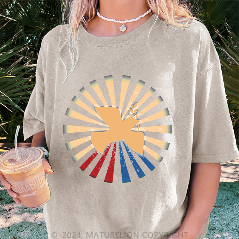 Maturelion Friedenstaube Damen Gewaschene Vintage T-Shirt
