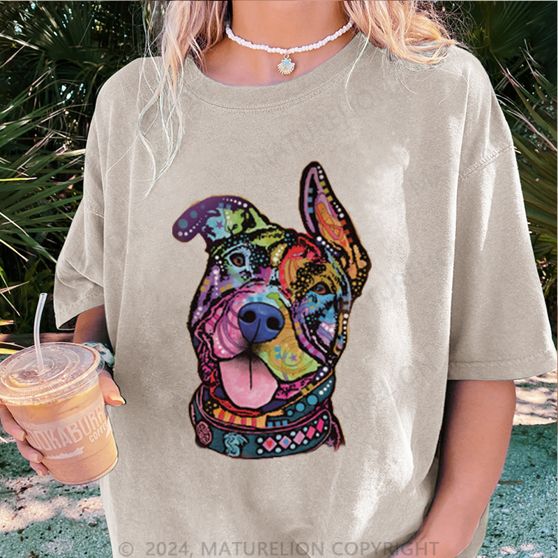Maturelion Farbiger Hund Damen Gewaschene Vintage T-Shirt